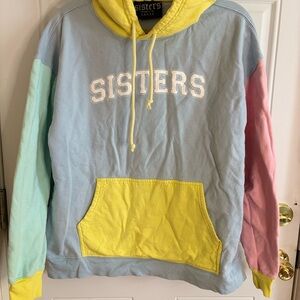 Sisters by safety pin color block 90s style Y2K unisex size L hoodie